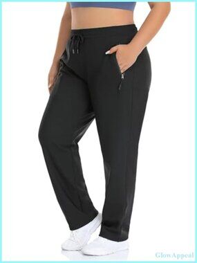 Plus Size Fleece Lined Pants with Zippered Pockets Drawstring Thermal Lounge